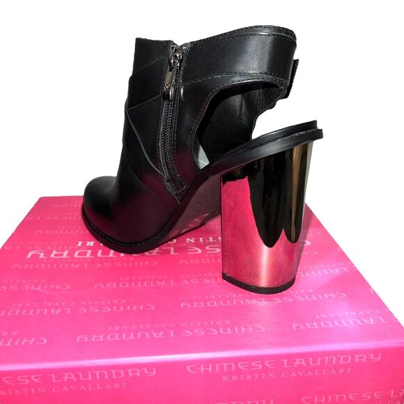 Chinese Laundry Womens Booties Remi Mirror Heeled Black Silver Party Size 9 - Picture 3 of 15